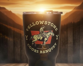 Coors Banquet Yellowstone Tumbler 27oz | Coors Gift | Western Mancave Decor | Beer Lover Gift | Ranch Bar Cup
