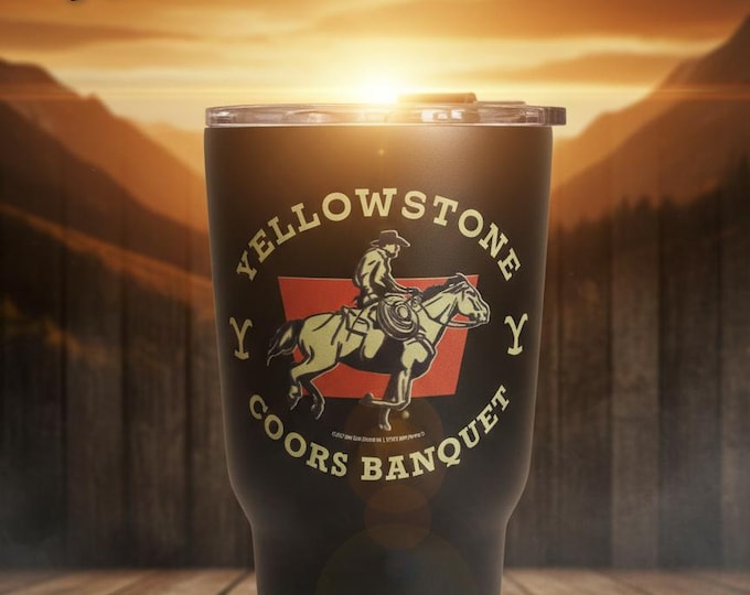 Coors Banquet Yellowstone Tumbler 27oz | Coors Gift | Western Mancave Decor | Beer Lover Gift | Ranch Bar Cup