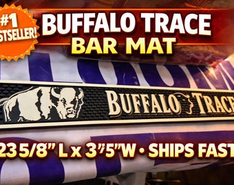 Buffalo Trace Bar Mat | Bourbon Rubber Bar Runner 23.5 x 3.5 | Whiskey Bar Counter Mat Mancave Decor