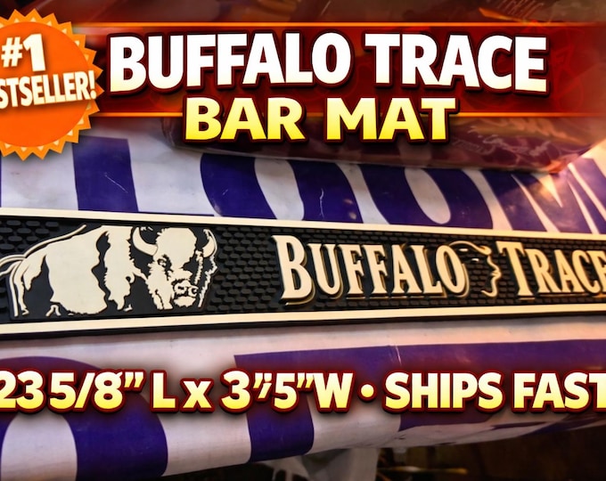 Buffalo Trace Bar Mat | Bourbon Rubber Bar Runner 23.5 x 3.5 | Whiskey Bar Counter Mat Mancave Decor