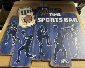 Miller Lite Sports Bar Wood Wall Sign – 21.5"x20.5" MDF Beer Bar Decor