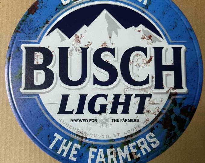 Rustic Busch Light Beer Sign: Brewed for Farmers Bar Decor (12 inch Diameter)