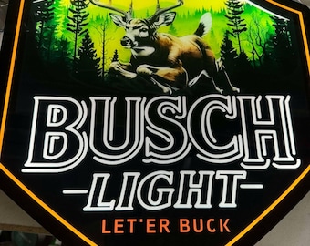 Last one Busch Light 'Let'er Buck' Backlit Sign – 20"x17.5" – Rustic Charm for Beer Lovers