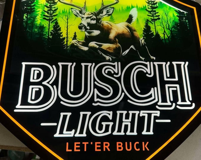 Last one Busch Light 'Let'er Buck' Backlit Sign – 20"x17.5" – Rustic Charm for Beer Lovers