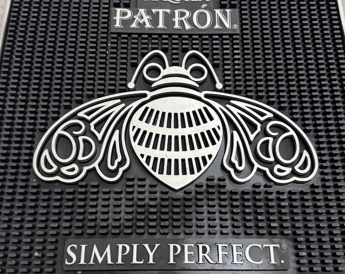 Last One Patrón Tequila Bar Mat – 17" x 17" Rubber Spill Mat – Simply Perfect Bee Logo