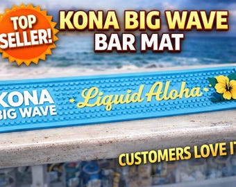 Kona Big Wave Liquid Aloha Bar Mat – 24” x 3.5” – Blue Rubber Bar Spill Mat – New