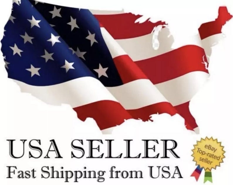 May include: An image of the United States flag draped over a map of the United States. The text "USA SELLER" and "Fast Shipping from USA" is below the flag. A gold star with the text "eBay Top-rated seller" is on the right side of the image.