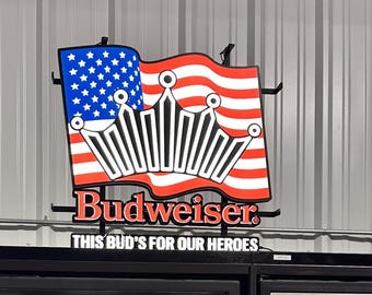 Budweiser "This Bud’s For Our Heroes" LED Sign – 22"x22" – Patriotic Tribute