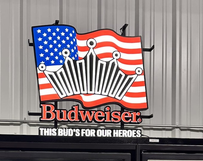 Budweiser "This Bud’s For Our Heroes" LED Sign – 22"x22" – Patriotic Tribute