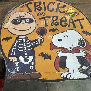 Brand New Peanuts Trick or Treat Sign – Charlie Brown & Snoopy Halloween Wall Decor – 11.25&quot;