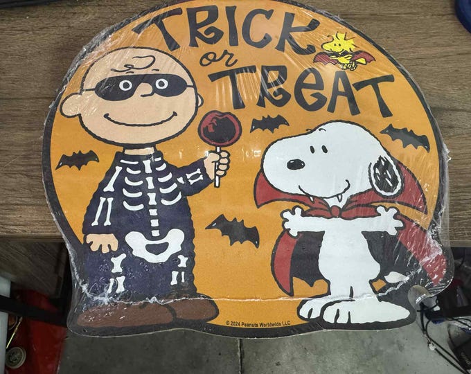 Brand New Peanuts Trick or Treat Sign – Charlie Brown & Snoopy Halloween Wall Decor – 11.25"