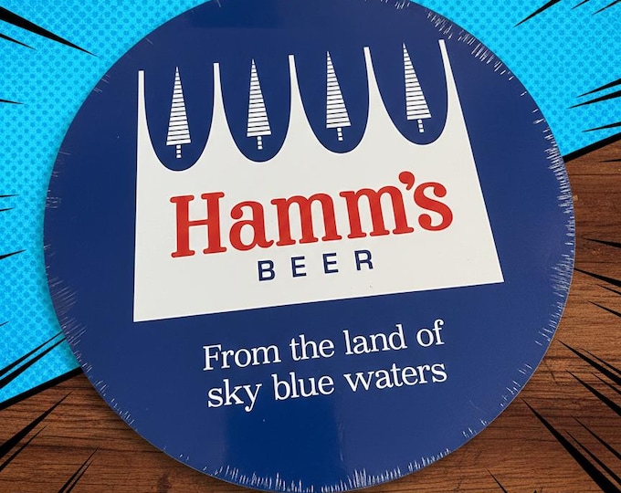 Hamm’s Beer Metal Sign 10.75” Round Aluminum Vintage Style Bar Sign | Hamm’s Beer Wall Decor | Beer Mancavedecor Sign