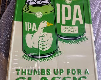 Goose Island IPA Tin Tacker Sign – 13"x18" Craft Beer Decor | Metal Bar Sign | Thumbs Up Goose