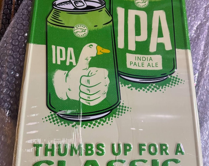 Goose Island IPA Tin Tacker Sign – 13"x18" Craft Beer Decor | Metal Bar Sign | Thumbs Up Goose