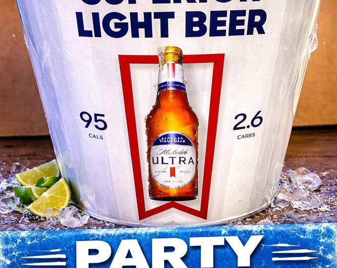 Michelob Ultra Galvanized Steel Ice Bucket with Handle – Iconic Design & ULTRA Ribbon