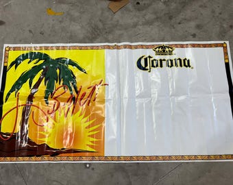 Corona Beer Banner with Beach Scene – 36"x71" – Tropical Bar & Man Cave Decor