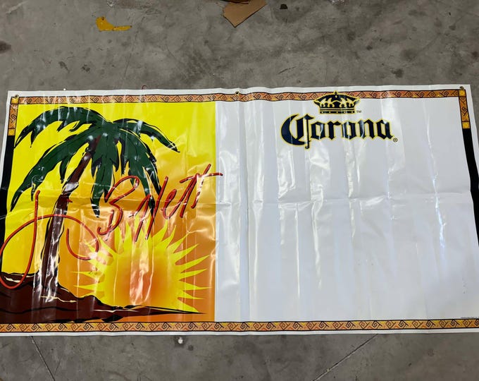 Corona Beer Banner with Beach Scene – 36"x71" – Tropical Bar & Man Cave Decor