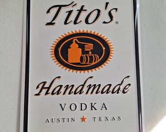 Tito's Handmade Vodka Tin Sign – 8x12" Breweriana Decor, Man Cave Wall Art, Bar Collectible