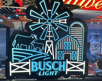 PRE-ORDER Busch Light Agriculture LED Neon Sign – Barn, Cow, Windmill Design