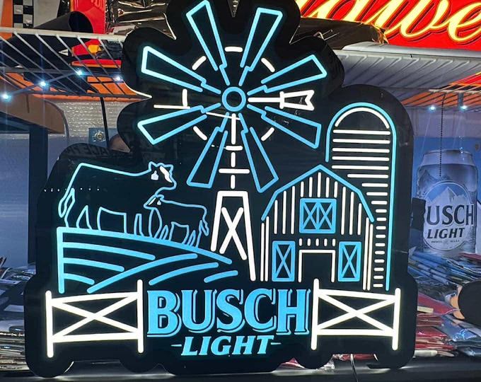 PRE-ORDER Busch Light Agriculture LED Neon Sign – Barn, Cow, Windmill Design