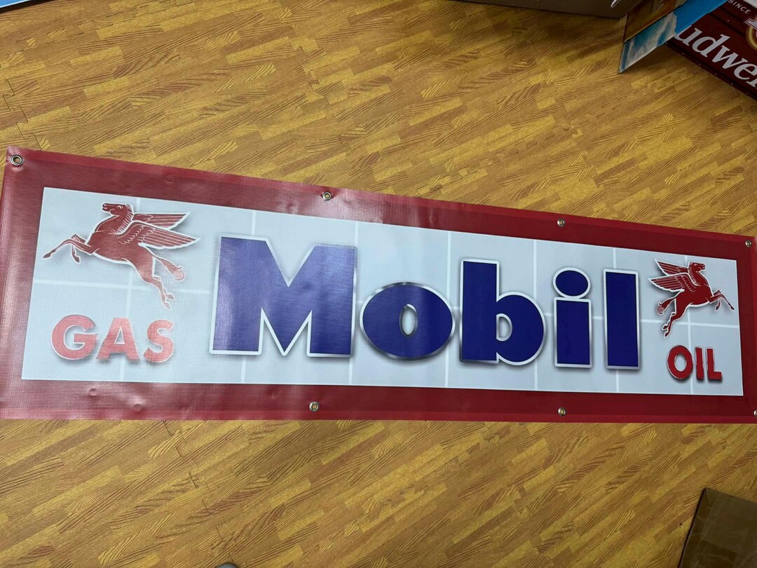 Mobil Gas Pegasus Banner 20x72 Vintage Style Garage Wall Decor Oil Gas ...