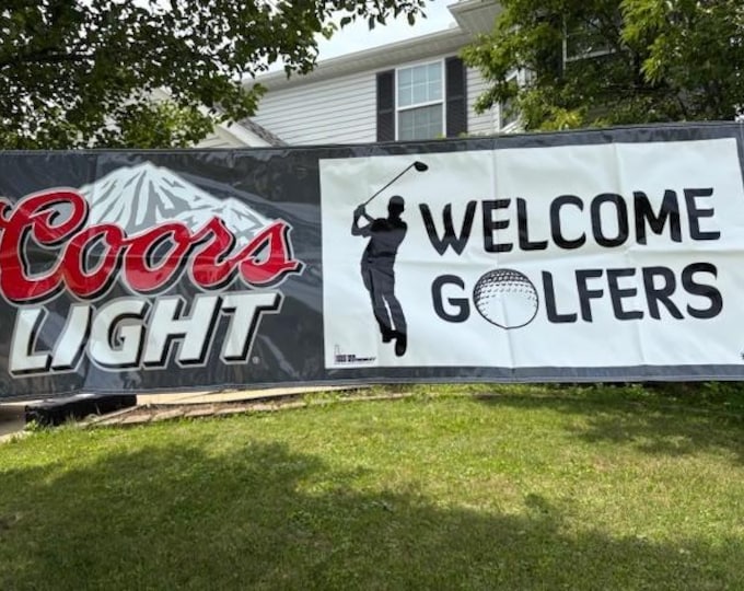 Coors Light Welcome Golfers Banner with Strings – NOS Beer Advertising Sign – Man Cave Bar Garage Wall Decor