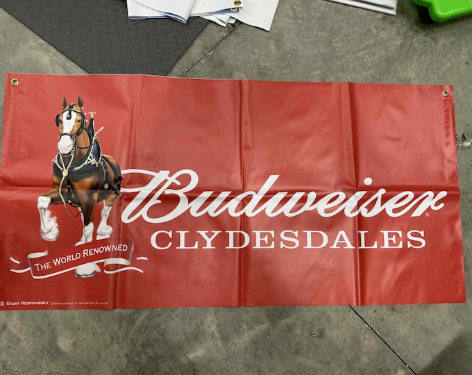 Budweiser Clydesdales Banner 2x4 ft – World Renowned Horse Logo – Bar or Man Cave Decor