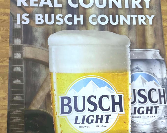 Busch Light “Real Country Is Busch Country” Vinyl Banner | Beer Wall Sign | 36” x 36” Mancave Bar Decor