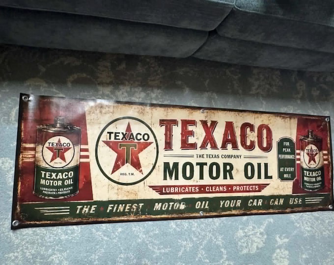 Vintage Texaco Motor Oil Vinyl Banner 60x20 Gas Oil Garage Decor Retro Texaco Sign Automotive mancavedecor