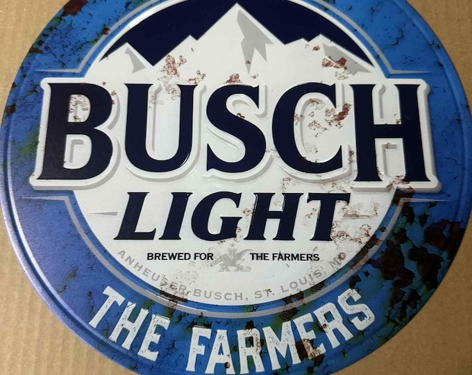 Rustic Busch Light Beer Sign: Brewed for Farmers Bar Decor (12 inch Diameter)
