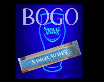 Samuel Adams LED Bar Sign- Rubber Bar Mat Bundle – Craft Beer Gift Set, Home Bar Decor, Man Cave Light & Spill Mat