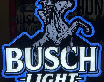 Busch Light Stallion LED Sign Large Horse Logo Bar Garage Mancave Wall Light 33x34