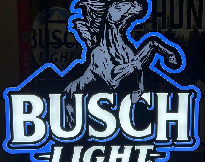 Busch Light Stallion LED Sign Large Horse Logo Bar Garage Mancave Wall Light 33x34