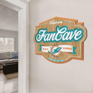 Miami Dolphins Fan Cave Sign – NFL Wall Decor – 17&quot;x12.5&quot; Man Cave Plaque – Est. 1966