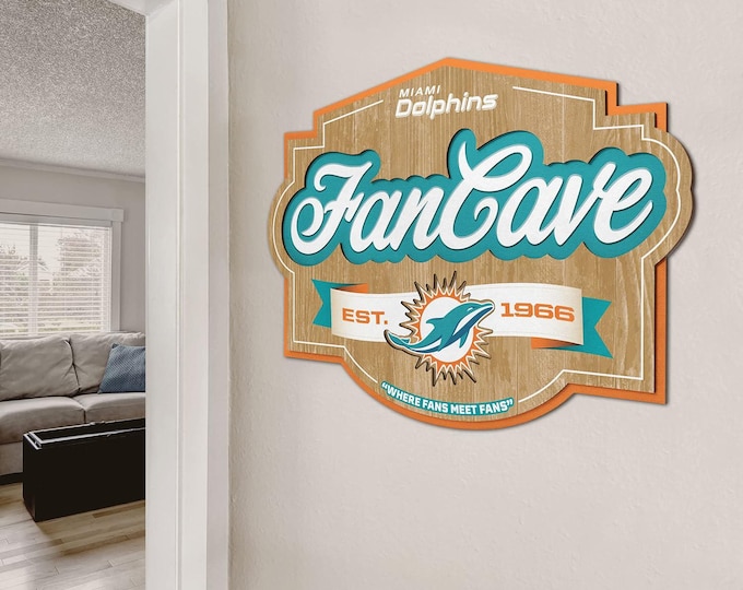 Miami Dolphins Fan Cave Sign – NFL Wall Decor – 17"x12.5" Man Cave Plaque – Est. 1966