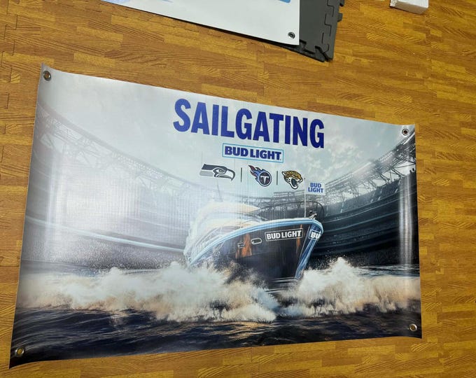 Bud Light Sailgating Football Banner 40x24 | NFL Beer Bar Sign | Man Cave Garage Tailgate Decor