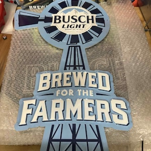 Busch Light Brewed for the Farmers Tin Sign – Windmill Shaped – 24&quot; Tall Metal Bar Sign