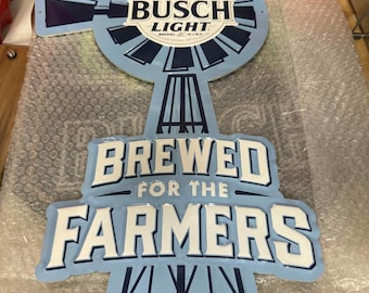 IN STOCK  Busch Light Brewed for the Farmers Tin Sign – Windmill Shaped – 24" Tall Metal Bar Sign