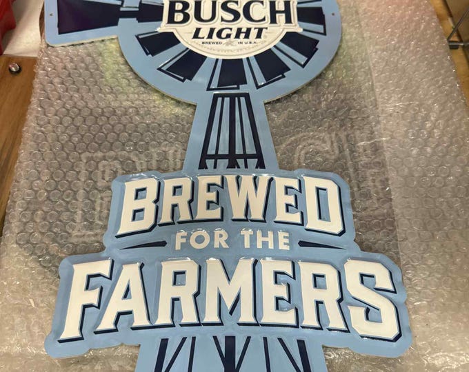 Busch Light Brewed for the Farmers Tin Sign – Windmill Shaped – 24" Tall Metal Bar Sign