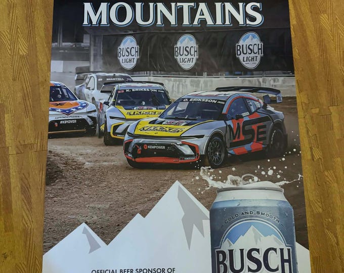 Busch Light Nitro Cross Banner 24x36 Race For The Mountains Sign, Rally Racing Wall Decor, Garage Man Cave Decor, Busch Light Poster