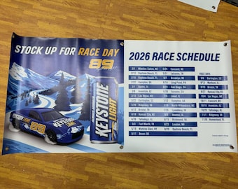 Keystone Light Racing Banner 24x48 | Race Day Garage Decor | Man Cave Wall Banner | NASCAR Style Beer Racing Decor