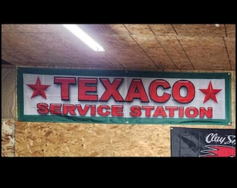 Texaco Gas & Oil Banner – 2x8 Ft Vintage Style Garage Wall Decor | Retro Gas Station Sign | Automotive mancavedecor