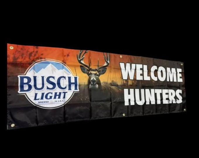 Featured listing image: Busch Light Hunters Banner - Perfect for the Man Cave for him - 2x6ft