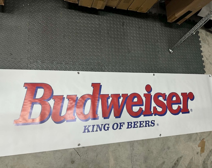 Budweiser King of Beers Banner – Huge 90" x 24" Heavy Vinyl – NEW – Beer Bar Decor – Man Cave Banner – Garage Wall Art