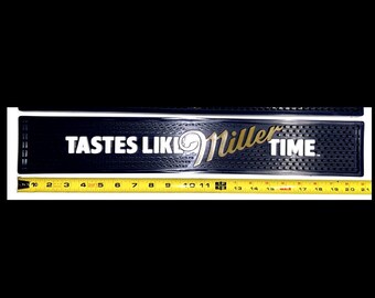 Tastes Like Miller Time” Rubber Bar Mat – 17.5” Beer Rail Mat for Home Bars & Man Caves
