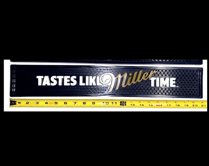 Tastes Like Miller Time” Rubber Bar Mat – 17.5” Beer Rail Mat for Home Bars & Man Caves