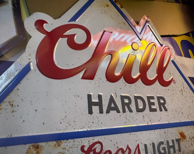 Coors Light “Chill Harder” Mountain Tin Sign 15” x 23” Vintage Style Beer Bar Mancavedecor Metal Wall Decor