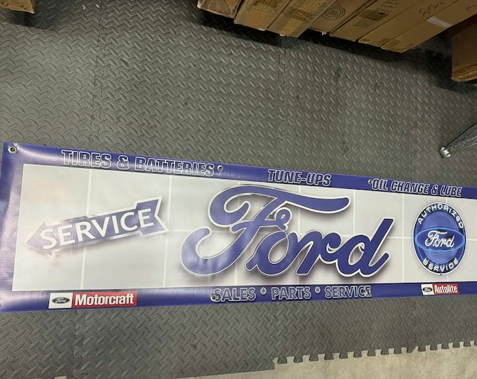Ford Service Banner – 72" x 18" Heavy Vinyl – Motorcraft Autolite – Garage Shop Decor – Mechanic Wall Sign – mancavedecor