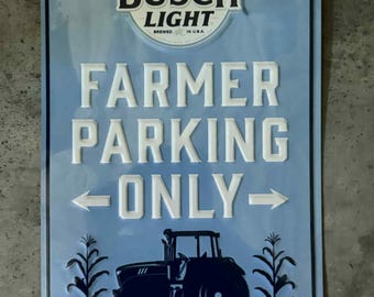 Busch Light “Farmers Parking” Tin Sign – 17x11 Inch Metal Beer Sign – Farmhouse Mancave Wall Decor – Rare Find