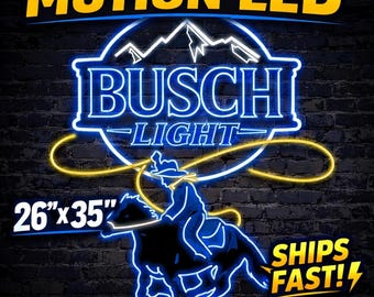 Busch Light Ranch LED Motion Sign 26x35 Neon Cowboy Horse Bar Light Mancave Decor Beer LED Wall Sign New In Box